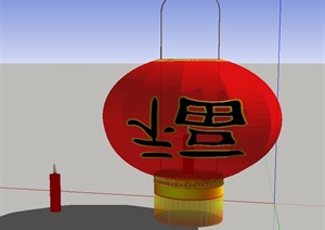 古典中式红色福字灯笼设计SU(草图大师)模型