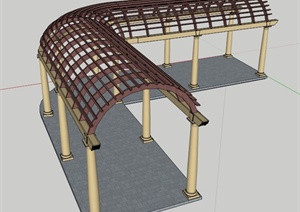 某L型拱形顶欧式廊架SU(草图大师)模型