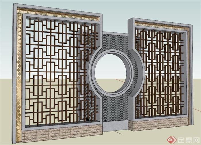 景观小品中式景墙设计SU模型(1)