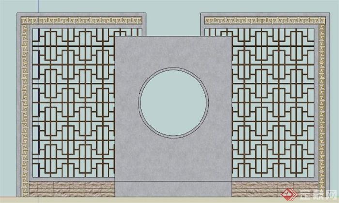 景观小品中式景墙设计SU模型(2)