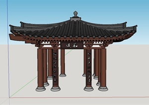 古典中式四边翘檐亭设计SU(草图大师)模型