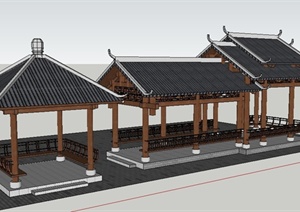 古典中式四角亭与长廊设计SU(草图大师)模型