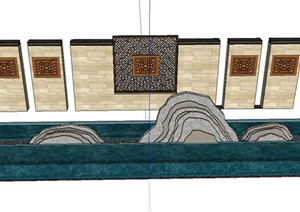 园林景观景墙水景墙设计SU(草图大师)模型