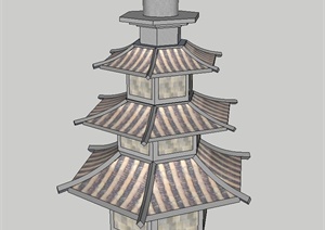 古典中式塔楼SU(草图大师)模型设计