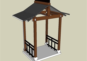 古典中式木门廊设计SU(草图大师)模型（可作廊亭使用）