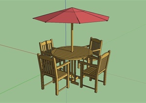 现代四凳伞桌设计SU(草图大师)模型