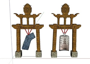 两个古典中式小品敲钟设计SU(草图大师)模型