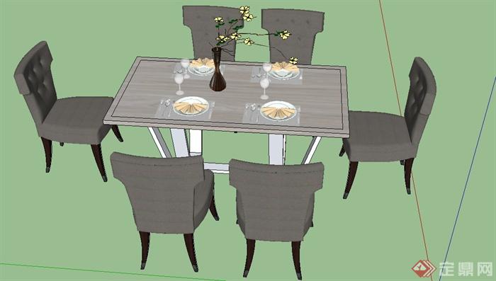 室内混搭六人餐桌椅设计SU模型(1)