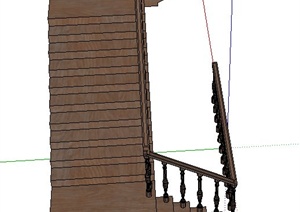 室内建筑节点转折木质楼梯设计SU(草图大师)模型