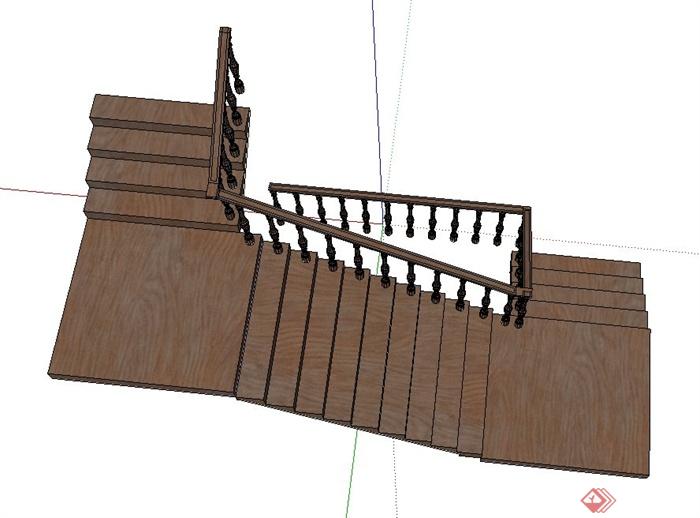 室内建筑节点转折木质楼梯设计SU模型(2)