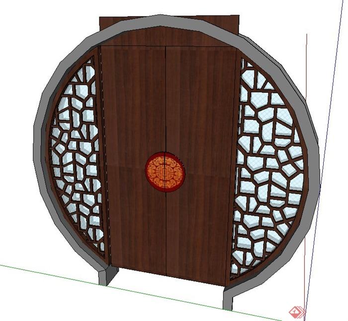 古典中式圆形木质门设计SU模型(2)