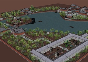 古典中式公园景观设计SketchUp模型