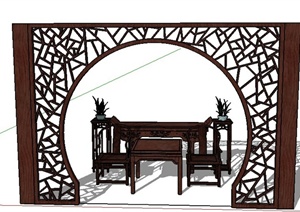 古典中式屏风拱门与桌椅设计SU(草图大师)模型