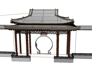中式古典四道大门门廊入口设计SU(草图大师)模型