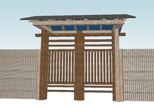 古典中式木质庭院门与栅栏设计SU(草图大师)模型