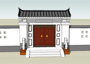 古典中式入口庭院大门围墙设计SU(草图大师)模型