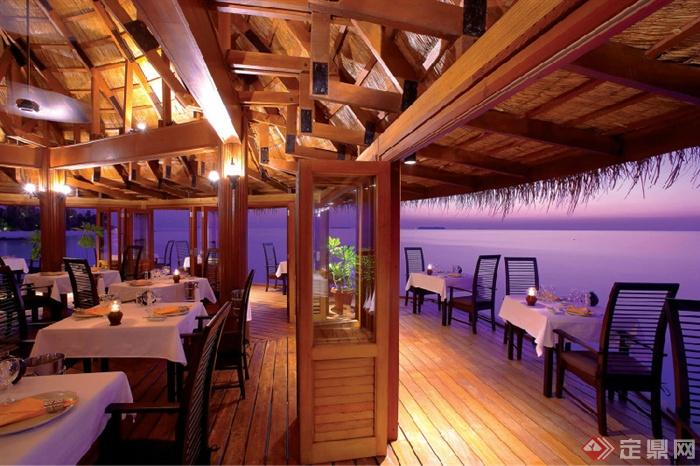 海景餐厅,水上木平台,东南亚建筑