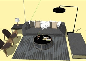 长型现代沙发组合SU(草图大师)精致设计模型
