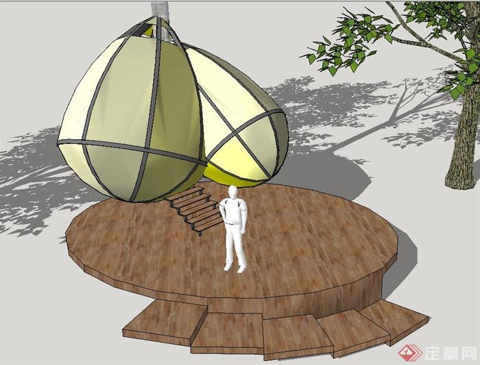 森林度假树屋建筑SU精致设计模型(2)