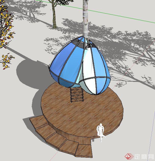 森林度假树屋建筑SU精致设计模型(4)