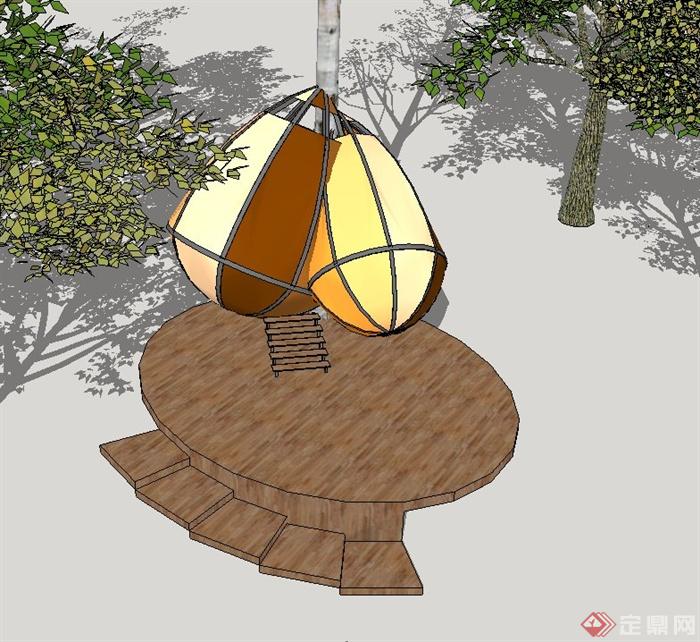 森林度假树屋建筑SU精致设计模型(3)