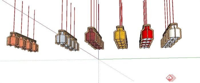 六排创意彩色吊灯设计SU模型(3)