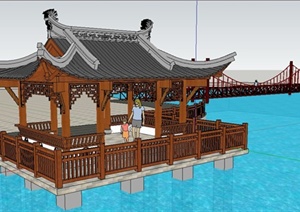 古典中式廊架水榭长桥设计SU(草图大师)模型