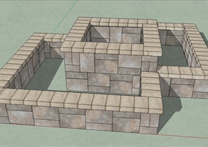 砖砌套方形花池设计SU(草图大师)模型