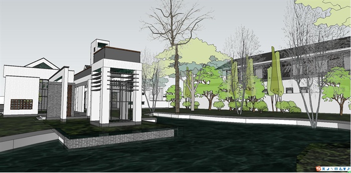 新中式度假中心建筑设计SketchUp模型5
