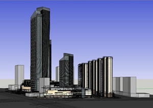现代风格商业中心及高层商业住宅楼建筑设计SU(草图大师)模型