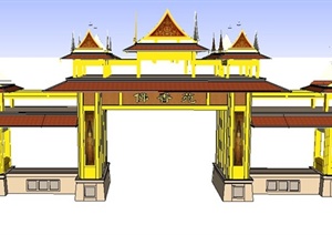 东南亚风格某入口门廊牌坊设计SU(草图大师)模型