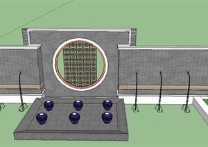 园林景观节点镂空水景墙设计SU(草图大师)模型