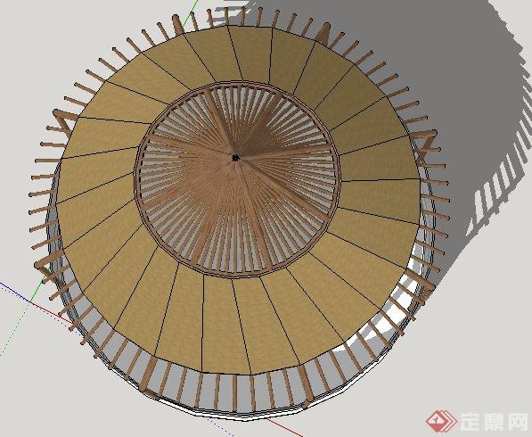 圆锥形木质凉亭设计SU模型(3)