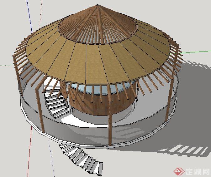 圆锥形木质凉亭设计SU模型(2)
