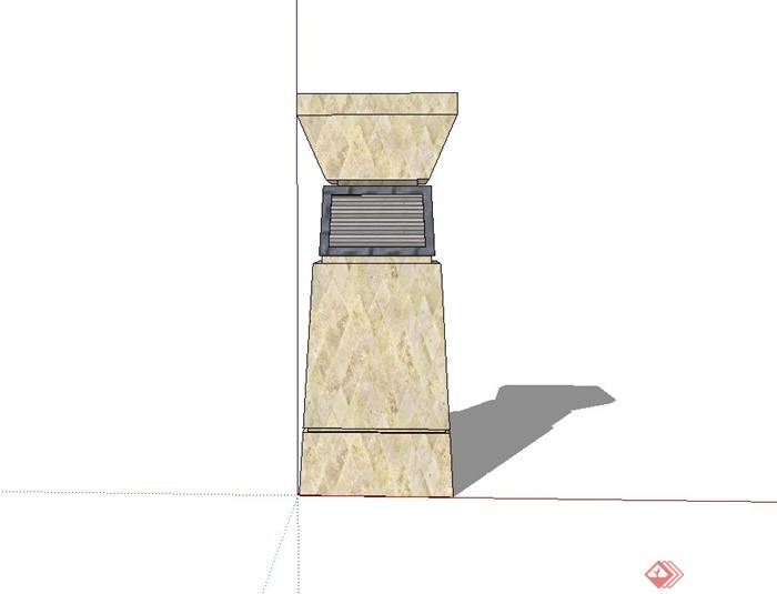 现代正方形花钵柱设计su模型(2)