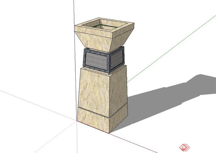 现代正方形花钵柱设计su模型(1)