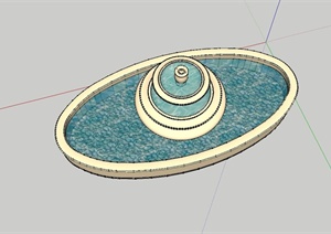 圆形水钵、椭圆卵石水池设计SU(草图大师)模型