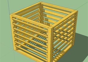 现代木质正方体栅栏状花箱SU(草图大师)模型