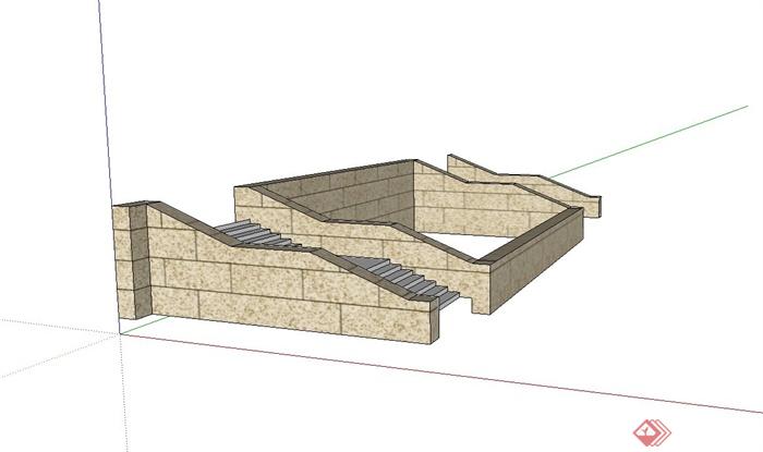 双台阶走廊设计su模型(3)