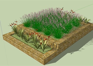 现代台阶式花坛种植池SU(草图大师)模型