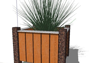 木质方形花池设计SU(草图大师)模型