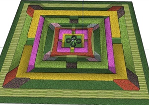 园林景观方形彩色花坛设计SU(草图大师)模型