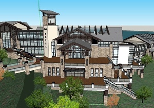 东南亚风格凯宾斯基山地酒店建筑设计SketchUp模型