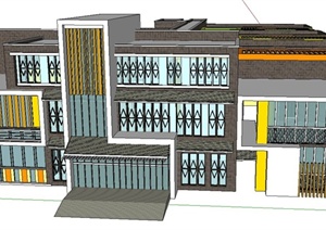 现代某多层中式幼儿园建筑设计SU(草图大师)模型