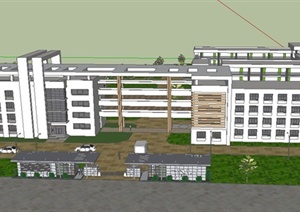 现代某四层中学教学楼建筑设计SU(草图大师)模型