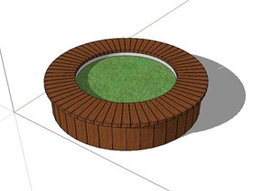 圆形木质树池坐凳、树池设计SU(草图大师)模型