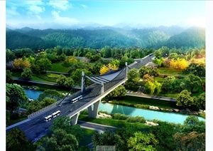 三组跨江大桥3DMAX模型+效果图