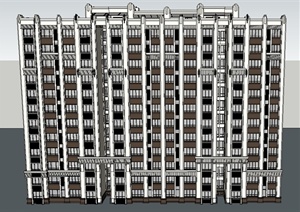 11层新古典联排住宅建筑设计SU(草图大师)模型