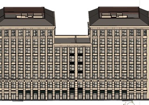 某新古典两栋连接高层办公建筑设计SU(草图大师)模型