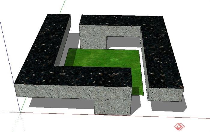 方形带坐凳树池设计SU模型(1)
